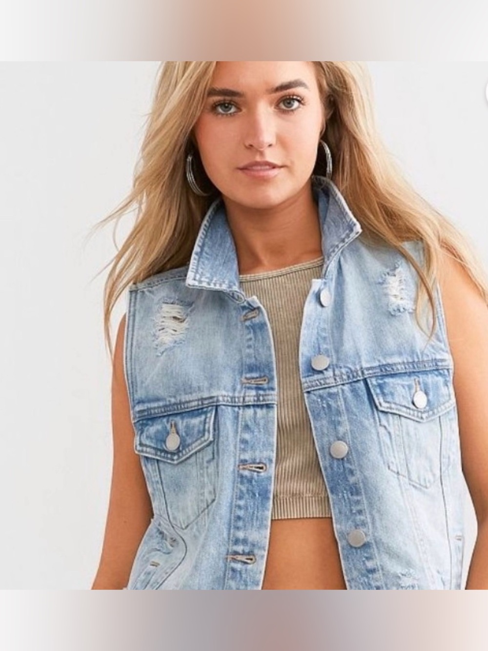 RISEN Light Blue Distressed Denim Vest